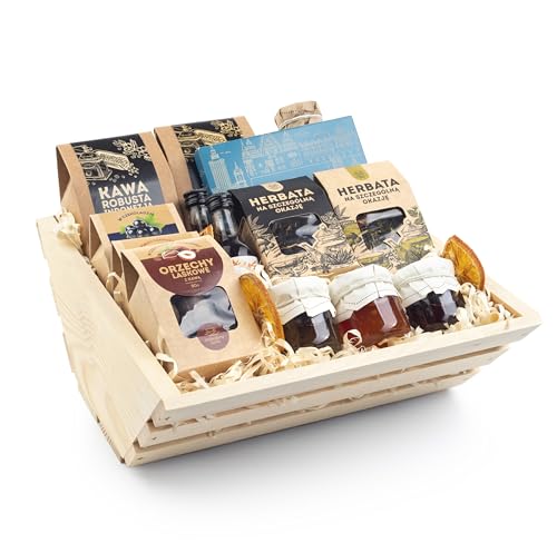 Cesta regalo PREMIUM (café y té, frutos secos, siropes)