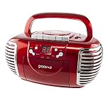 Groov-e Retro Boombox CD Player with Cassette, FM Radio Tuner, 3.5mm AUX in Socket for Smartphones & LED Display - Red, GVPS813/RD