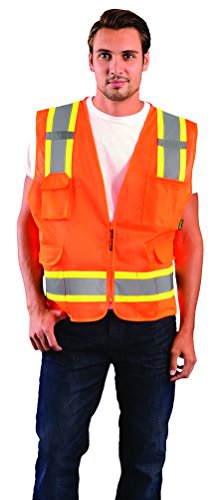 Occunomix Eco-Atrnsm-O5X High Visibility Value Mesh Two-Tone Zipper Surveyor Safety Vest, Class 2, 100% Ansi Polyester Mesh, X-Large, Orange #TOP8