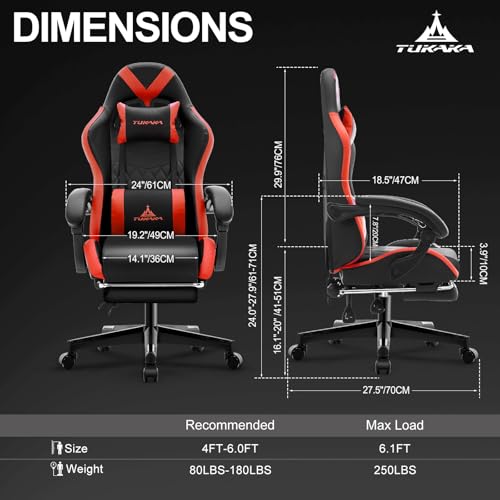 Image of Gaming Chair,Ergonomic Massage Office Desk Chair with Footrest,Red | Pocket Spring Cushion,Reclining,Thick High Back,Headrest and Lumbar Support,Adjustable Leather Computer Chair Gamer Chair