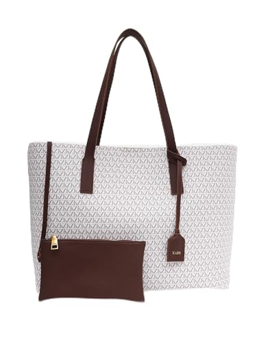 Image of Kazo Signature Shopper | Premium Faux Leather Tote Bag with Detachable Pouch | Elegant Structured Handbag for Work & Travel | Off-White
