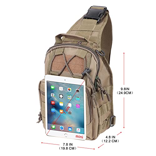 Qcute Tactical Backpack, Waterproof Military Cross-Body Molle Sling Shoulder Backpack Chest Bag For Outdoor Every Day Carry (Khaki) #TOP3