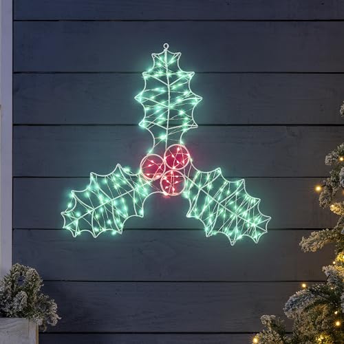 Christow Holly Berry Christmas Light, 45cm Wall Window Decoration, Micro LED Silhouette, Indoor Outdoor, Mains Operated - Image 2