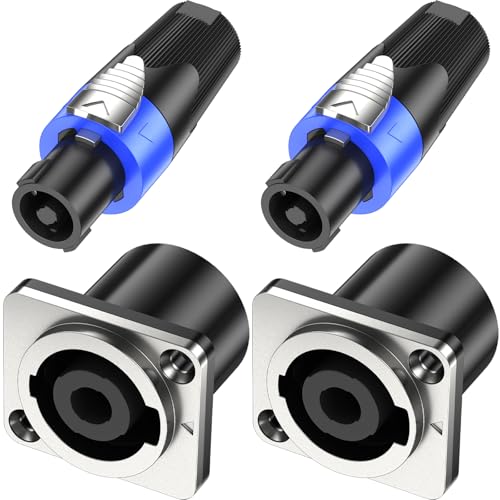 Image of Jumwa 2Sets Speakon Adapter Speakon Connector Plug and Socket Metal Panel Twist Lock Compatible with Neutrik Speakon NL4MP, NL4MPR, NL4FC, NL4FX, NLT4X, NL4 Series, NL2FC, Type5