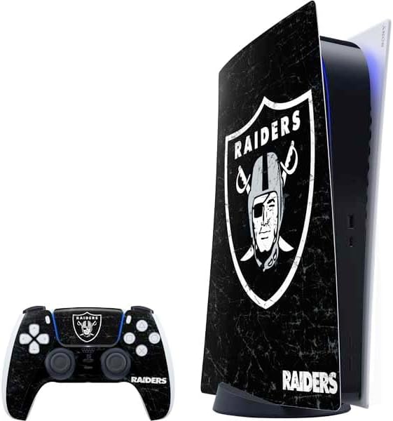 Skinit Decal Gaming Skin Compatible with PS5 Bundle - Officially Licensed NFL Las Vegas Raiders Black & White Design