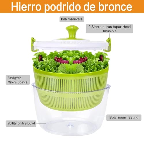 Image of 5L Fruits Vegetable Salad Spinner | Washer Dryer with Bowl for Cleaning and Drying Manual | Lettuce Spinner | Washing Strainer Basket | Quick Dry Design | BPA Free | Durable Food Grade | Water Drain