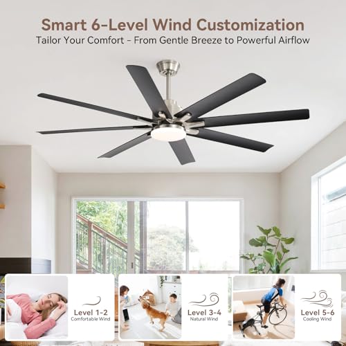 Image of Sofucor Smart Ceiling Fans with Lights, 52'' Ceiling Fan with Light and Remote, Work with Alexa /Google, Black Indoor /Outdoor Ceiling Fan, Quiet DC Motor, 3CCT, 8 Blades Ceiling Fans for Bedroom Patio