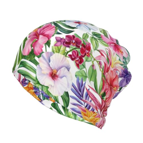 Tropical Flowers Slouchy Beanie Hat Chemo Beanies Skull Cap Headwear for Men Women Sun Protection Winter Warm