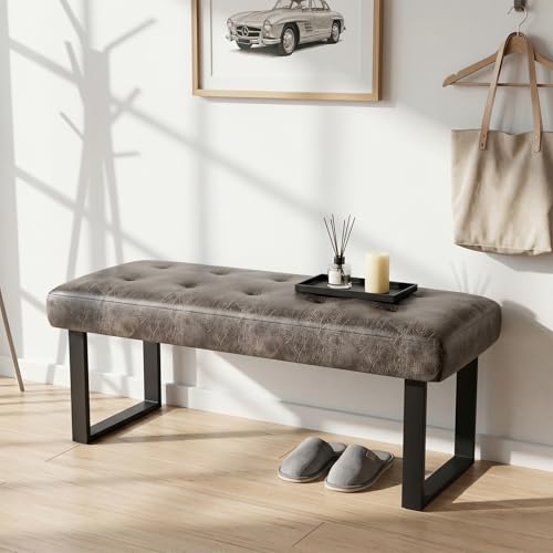 JIEXI Bench Modern Distressed Leather Dining Bench with Metal Legs Heavy Duty 150kg Weight Capacity Space Saving Easy Assembly Comfortable Long Seat for Bedroom Porch Dressing Room