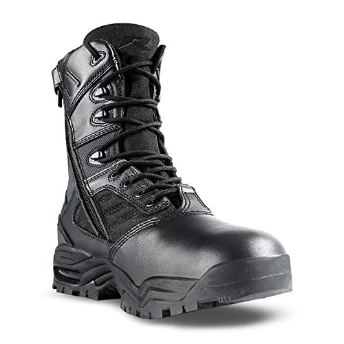 Men’s Tactical Boots Waterproof Soft Toe Ultimate 8” with Zipper - Oil & Slip Resistant Black Leather Boots3
