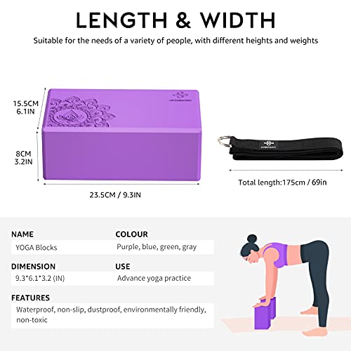 Overmont-Yoga-Block-2-Pack-9x6x3-Supportive-Latex-Free-EVA-Foam-Soft-Non-Slip-Surface-for-General-Fitness-Pilates-Stretching-and-Meditation-with-Yoga-Strap