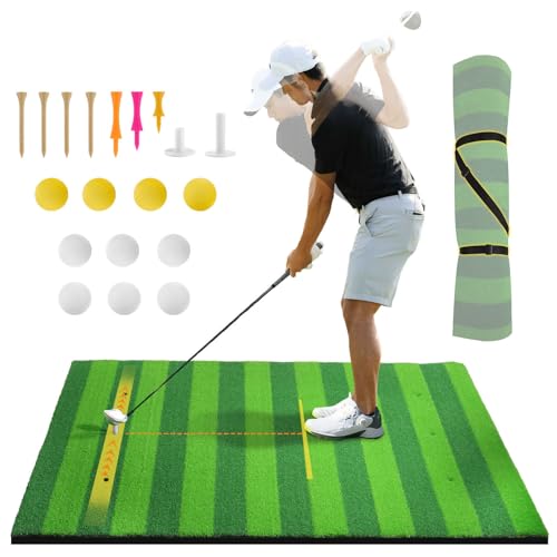 Hutigertech Golf Hitting Mat,Upgrade 5x4FT Artificial Turf Golf Mats Practice,EVA Bottom Thicken Golf Hitting Training Matt with Rubber Tees for Backyard Driving Chipping Indoor Outdoor Training