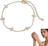 LZPLJLWS Ajustable para Mujer - Pulsera con Colgante de Corazón 14K Baño de Oro, Pulsera de Trebol y Flores - Joyería Elegante y Resistente al Agua para Regalo de Mujer