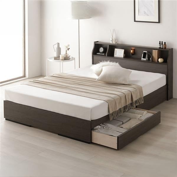 ベッド シングル ベッドフレームのみ アッシュブラウン 収納付 照明付