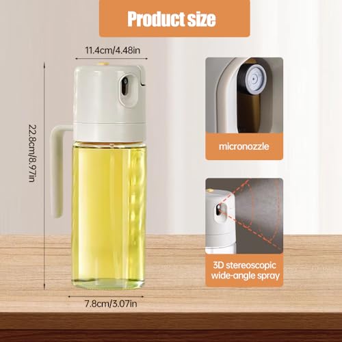 Spruzzatore e distributore di olio in vetro 2 in 1, 2024 aggiornato 2 in 1 dispenser di olio d'oliva e bottiglia spruzzatore per olio, bottiglia spray per olio in vetro da 550 ml, per cucina e - immagine 4
