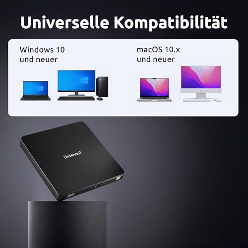 Intenso externes CD/DVD Laufwerk/externer Brenner EOD 400D Slim, USB 3.2, für Laptop, Desktop PC, iMac, MacBook, Windows, MacOS, inkl. kostenloser Brenn-Software Ashampoo Burning Studio, Schwarz