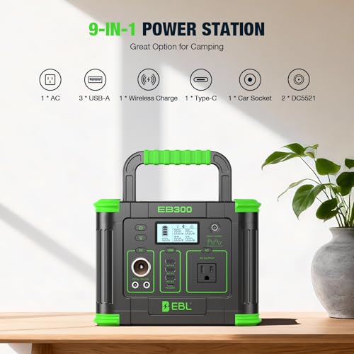 Estación de energía portátil EBL con panel solar portátil de 100W, generador solar de 288.6Wh 330W con cargador inalámbrico de 5W, luz LED SOS y diseño multipuerto para camping, emergencia en casa, RV y CPAP miniatura 5
