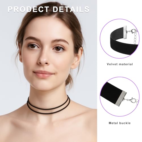 VOSSOT 3 Stück Choker Kette Damen Set Schwarz Samt Halsband Damen Verstellbar, Classic Black Velvet Choker Necklace für Frauen Cosplay Halloween Party Schmuck, Gothic Retro Collar Women Geschenk