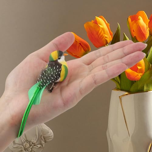 Image of ORTIZA 6Pcs Realistic Birds with Built in Metal Clip Colorful Long-tailed Silky-flycatcher Birds for Home Decor Small Decorative Realistic Colorful Birds for Planter, Ivy, Flower Pot