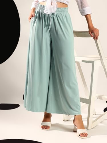 Image of KOTTY Women's Solid|Drawstring|Wide Leg Style|High Rise|Office wear Pant