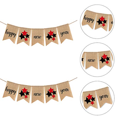 Bandeiras de Ano Novo PretyzOOM 2021 Happy New Year Guirlanda de Linho para Decoração de Festa Feliz