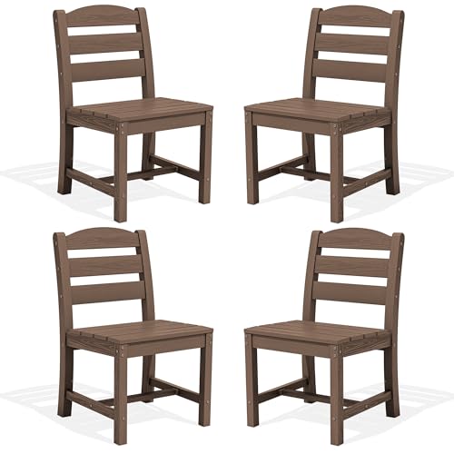 Image of SERWALL Outdoor Armless Dining Chairs Set of 4, All-Weather HDPE Patio Dining Chair with 19.7 inch Widened Seat, for Backyard, Deck, Lawn and Garden, Brown
