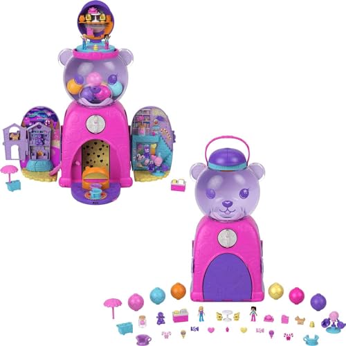 Polly Pocket Gumball Bear Playset, Travel Toy with 2 Micro Dolls and 26 Surprise Accessories