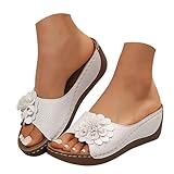 Wedge Sandals for Women Orthopedic Flower Solid Color Slip On Slides Flip Flops Fashion Bohemian Peep Toe Wedge Sandals