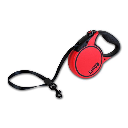 KONG Terrain - Guinzaglio retrattile per cani, piccolo, rosso, nastro da 5 m