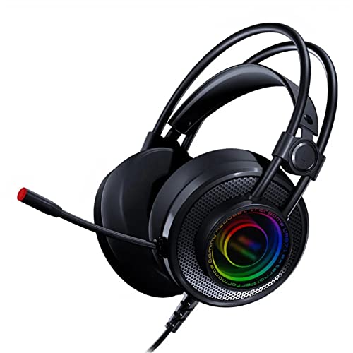 KIKIRon Gaming-Headset Gaming Headset Virtual 7.1 Kanal 50mm Treibereinheit RGB Lichthoher Empfindlichkeitsmikrofonkopfhörer Gaming-Headset mit 3D-Surround-Sound (Farbe : Black, Size : One Size) Cover