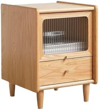 Mid-Century Modern Nightstand - Real Oak Wooden Bedside Table with Storage - Stylish End Table & Coffee Table for Bedroom, Living Room - Durable, Versatile Design