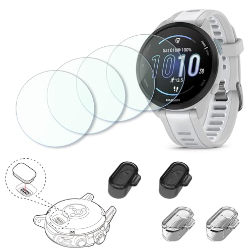 ISRcnst Smartwatch Screen Protector Compatible for Garmin Forerunner 165 & 165 Music, Tempered Glass Protective Film and Charging Dust Plug (Pack of4+4) (Screen Protector + Charge Protector) -  asr-165