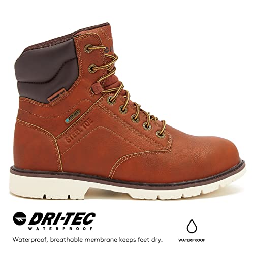 Hi-Tec Axel Steel Toe Waterproof Work Boots For Men, Slip Resistant Industrial & Construction Boots With Safety Toe, 7 Inch - Tan/Tan, 8 Extra Wide #TOP1
