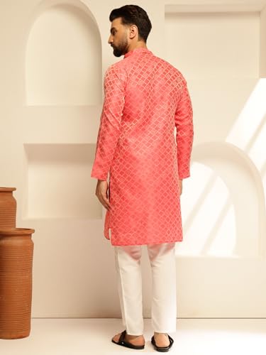 Image of SOJANYA (Since 1958 Men's Jacquard Silk Woven Motifs Kurta With White Pyjama