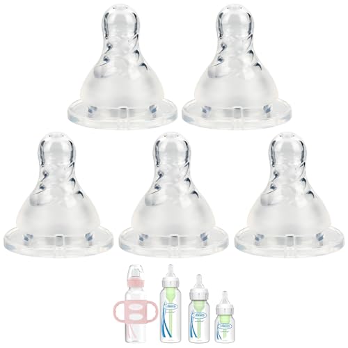 Silicone Nipple for Dr. Brown’s Natural Flow Level 3 Narrow Baby Bottle, Medium-Fast Flow, 6m+, 5 Count