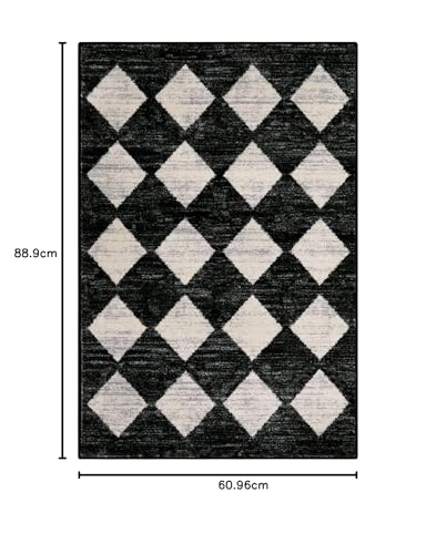 Lahome Moroccan Trellis Area Rug, 2x3 Printed Small Black Checkered Entryway Rug Non Slip Kitchen Mat - Image 2
