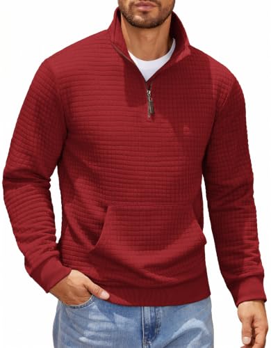 Sweat zippé homme avec poche COOFANDY rouge molleton doux