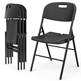 VINGLI Folding Chairs, Heavy Duty Foldable Chair Portable HDPE Plastic Seat with Steel Frame for Indoor Outdoor Dinning Party Wedding School Use, Black, 4 Pack