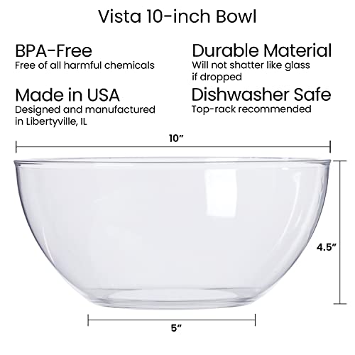Us Acrylic Vista Clear Plastic Salad And Serving 10-Inch Bowls | Set Of 3 | Reusable, Bpa-Free, Made In The Usa, Microwave & Dishwasher Safe Dinnerware | 135 Oz. Capacity #TOP4