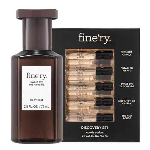 Image of Fine'ry Sweet on the Outside Mini Body Spray & 5 Pcs Discovery Set - Vanilla Gourmand Eau De Parfum Spray for Women & 5 Scent Sampler Set (Pistachio, Vanilla, Skin Musk, Cherry, Amber Saffron)