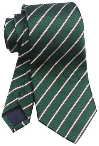 Vinesen Mens Slim Green White Brown Woven Polyester Ties Collegiate Striped Pattern Casual Neckties