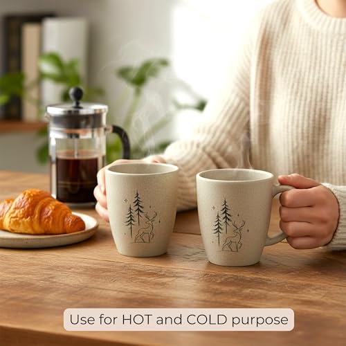 Image of Mahaware Ecohome Coffee Mug Set of 2, 300 ml, Biocomposite Rice Husk & Bamboo Fibers, Microwave Safe Coffee Cup, Matte Finish Reusable Mugs, Rakhi Gift for Brother & Sister, Rakshabandhan Gift