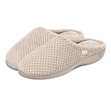Isotoner® Ladies Popcorn Terry Mule Slippers, Pillowstep® Memory Foam with 360° Surround Comfort, Secret Sole Support, Durable Sole, Machine Washable, Oat, 4 UK