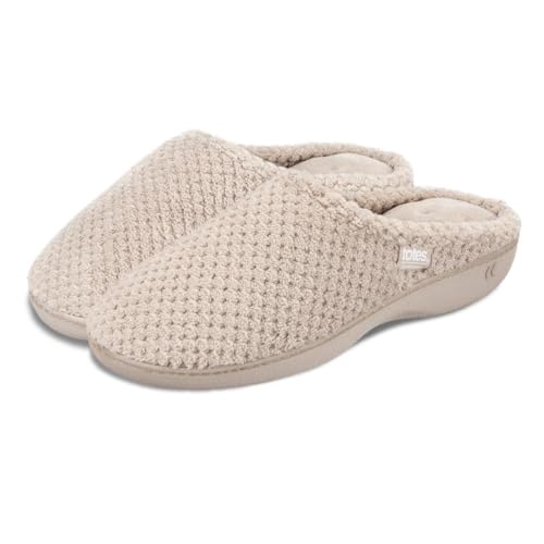 Isotoner® Ladies Popcorn Terry Mule Slippers, Pillowstep® Memory Foam with 360° Surround Comfort, Secret Sole Support, Durable Sole, Machine Washable, Oat, 6 UK