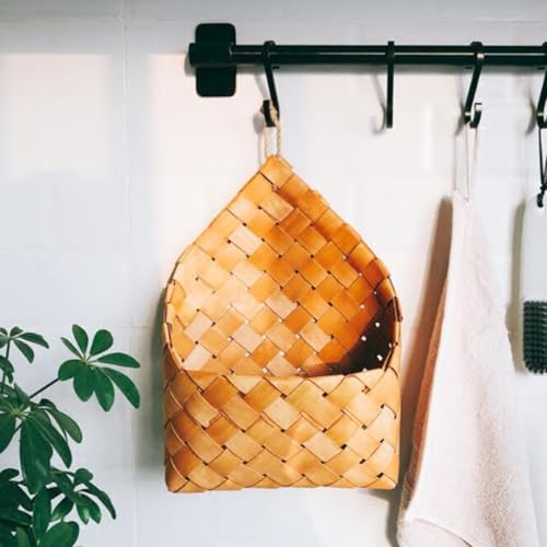 Cesta tejida para colgar de madera contra el desorden 3