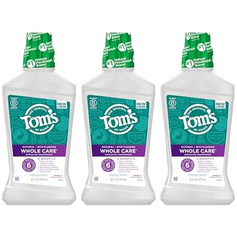Tom's Of Maine Whole Care Natural Fluoride Mouthwash, Fresh Mint, 16 Oz (Pack of 3) (Packaging May Vary) Cover