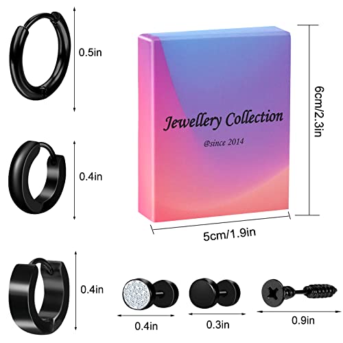 Onesing 18 Pairs Mens Earrings Black Earrings For Men Stainless Steel Earrings Piercing Jewelry Stud Hoop Punk Earrings Set #TOP1