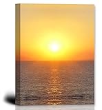 Open Sea Sunset Wall Art for Living Room Decor Framed Sun Falling on Wide Water Painting Sunshine Gl