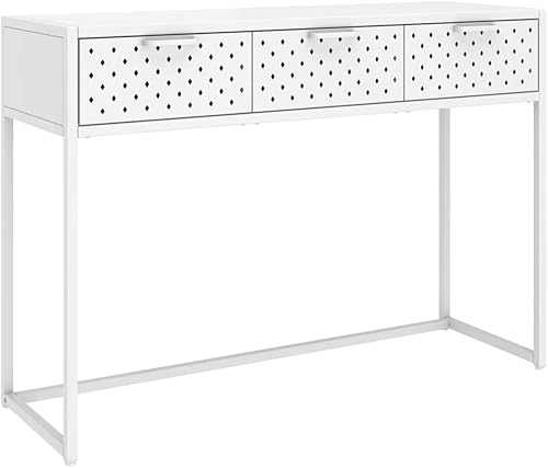 Miniatura 3 de Mesa consola de metal con 3 cajones, mesa de pasillo de acero, mesa de entrada de metal para sala de estar, pasillo, color blanco, 41.7 x 13.8 x