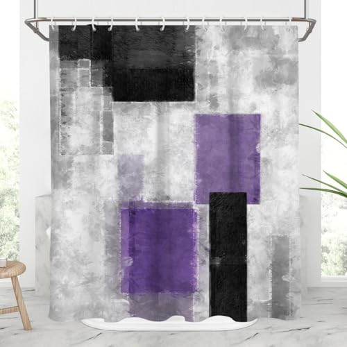 AAtter Purple and Black Shower Curtain, Geometric, 60x72 Inch, 12 Hooks by AAtter - Used condition - US$12.03